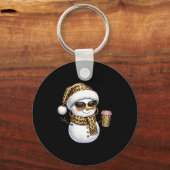 Leopard Snowman With Sungles Funny Christmas Women Sleutelhanger (Voorkant)