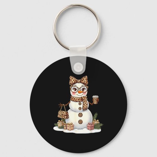 Leopard Snowman With Sungles Funny Christmas Women Sleutelhanger (Voorkant)