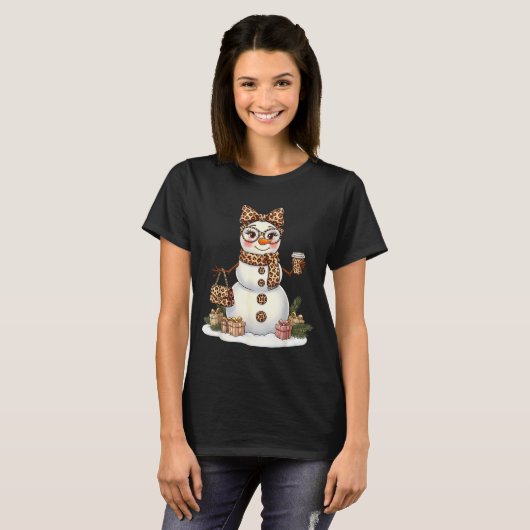Leopard Snowman With Sungles Funny Christmas Women T-shirt (Voorkant volledig)