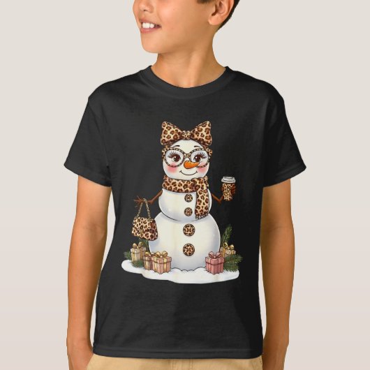 Leopard Snowman With Sungles Funny Christmas Women T-shirt (Voorkant)