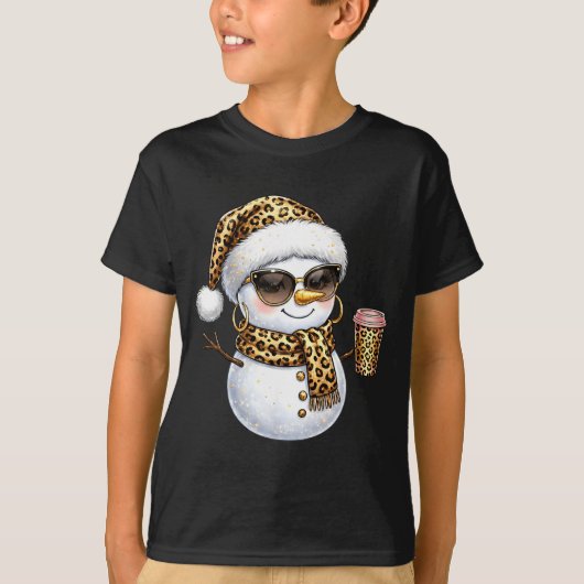 Leopard Snowman With Sungles Funny Christmas Women T-shirt (Voorkant)