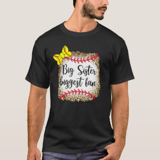 Leopard Softball Big Sister Biggest fan Game Day T T-shirt
