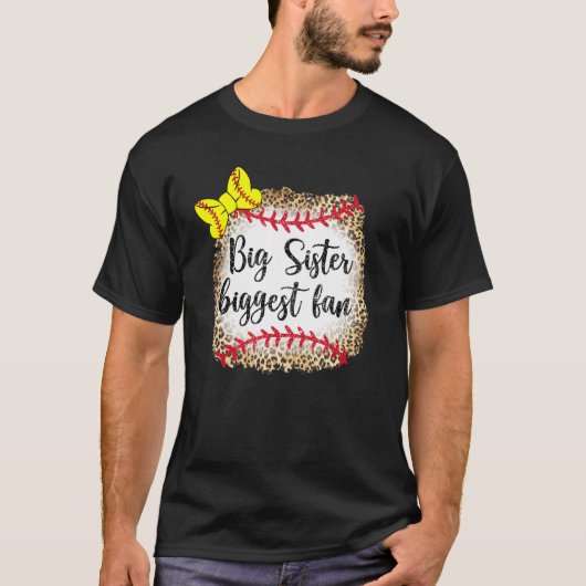 Leopard Softball Big Sister Biggest fan Game Day T T-shirt (Voorkant)