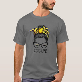 Leopard Softball Gigi Life Messy Bun Game Day Moth T-shirt
