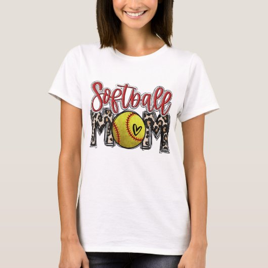 Leopard Softball Mom Softball Game Day Vibes Mothe T-shirt (Voorkant)