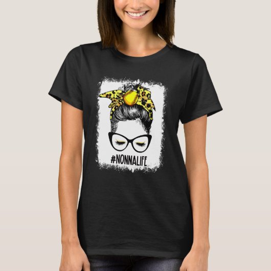 Leopard Softball Nonna Life Messy Bun Game Day Mot T-shirt (Voorkant)