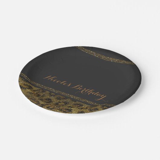 Leopard Sparkle Sequins Glam Chic Modern Party Papieren Bordje (Gekanteld)