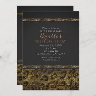 Leopard Sparkle Sequins Glam Chic Party Invitation Kaart
