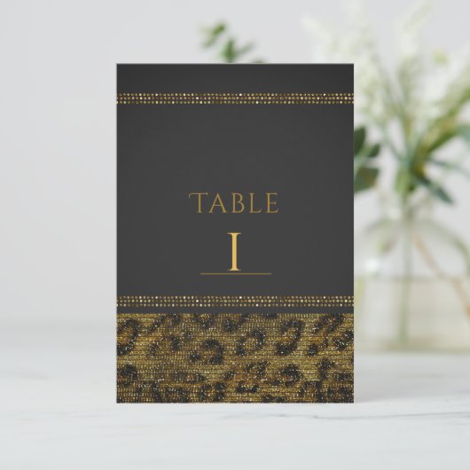 Leopard Sparkle Sequins Glam Chic Table Numbers Kaart (Staand voorkant)
