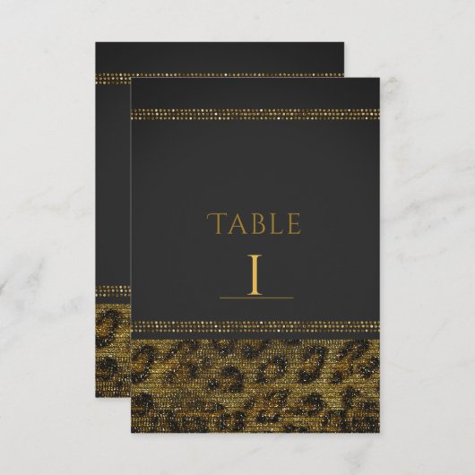 Leopard Sparkle Sequins Glam Chic Table Numbers Kaart (Voorkant / Achterkant)