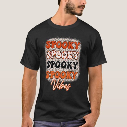 Leopard Spooky Vibes Halloween Mannen Vrouwen T-shirt (Voorkant)