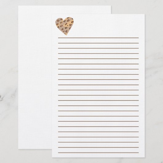 Leopard Sports Heart Lined Stationery Briefpapier (Voorkant / Achterkant)