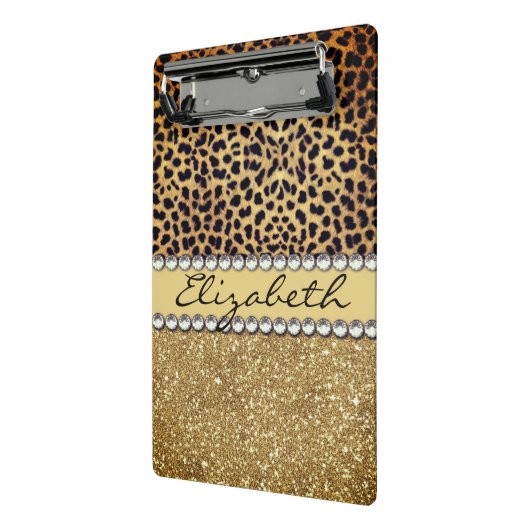 Leopard Spot Gold Glitter Rhinestone Fancy Mini Klembord (Angled2)