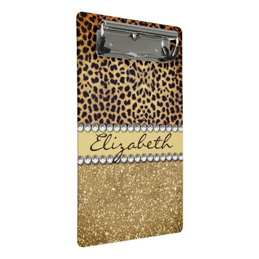 Leopard Spot Gold Glitter Rhinestone Fancy Mini Klembord (Schuin)