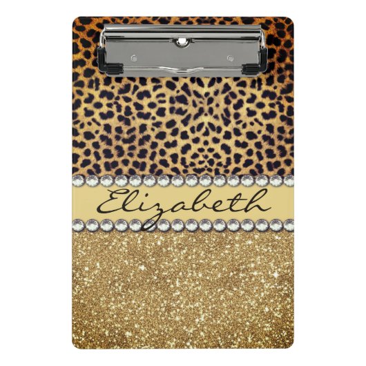 Leopard Spot Gold Glitter Rhinestone Fancy Mini Klembord (Voorkant)