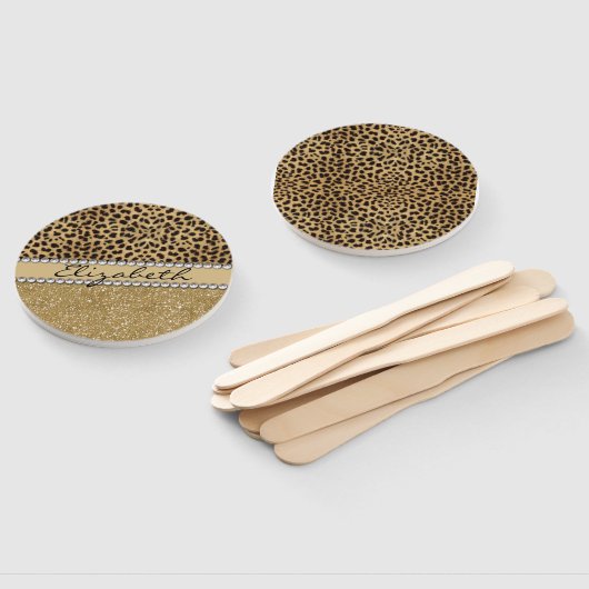 Leopard Spot Gold Glitter Rhinestone Handwaaier (Niet-gemonteerd)