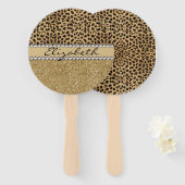 Leopard Spot Gold Glitter Rhinestone Handwaaier (Voorkant en achterkant)