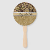 Leopard Spot Gold Glitter Rhinestone Handwaaier (Voorkant)