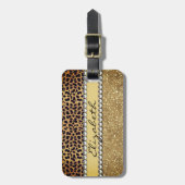 Leopard Spot Gold Glitter Rhinestone Naam toevoege Bagagelabel (Voorkant verticaal)