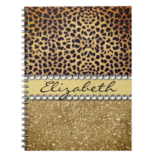 Leopard Spot Gold Glitter Rhinestone Notitieboek (Voorkant)