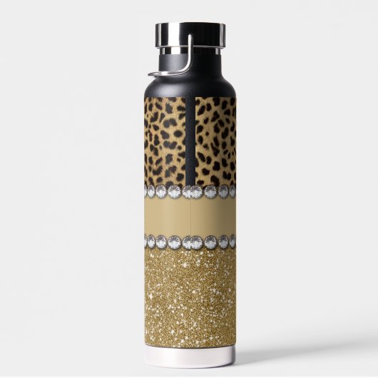 Leopard Spot Gold Glitter Rhinestone Waterfles (Rechts)