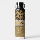 Leopard Spot Gold Glitter Rhinestone Waterfles (Voorkant)