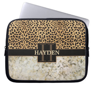 Leopard Spot Marble Monogram Laptop Sleeve
