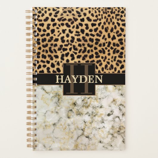 Leopard Spot Marble Monogram Naam Planner (Voorkant)