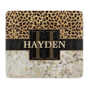 Leopard Spot Marble Monogram Naam Snijplank