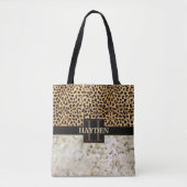 Leopard Spot Marble Monogram Naam Tote Bag (Voorkant)