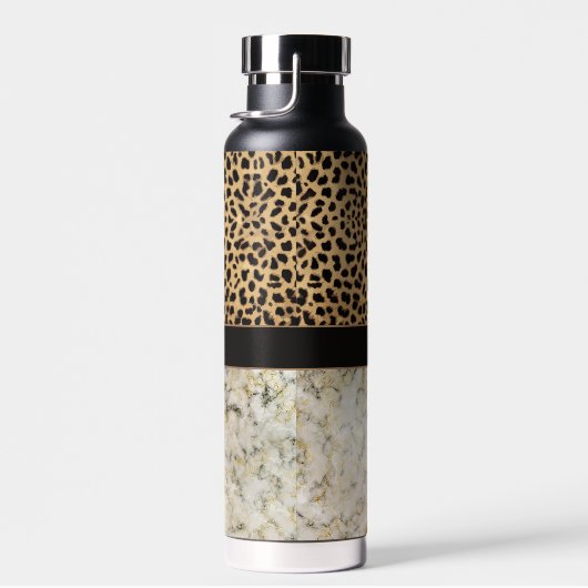 Leopard Spot Marble Monogram Naam Waterfles (Rechts)