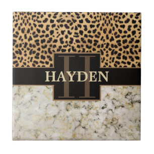 Leopard Spot Marble Monogram Tegeltje
