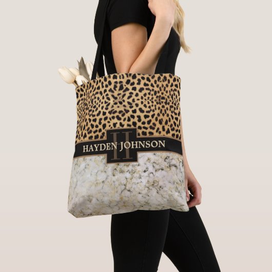 Leopard Spot Marble Monogram Tote Bag (Dichtbij)