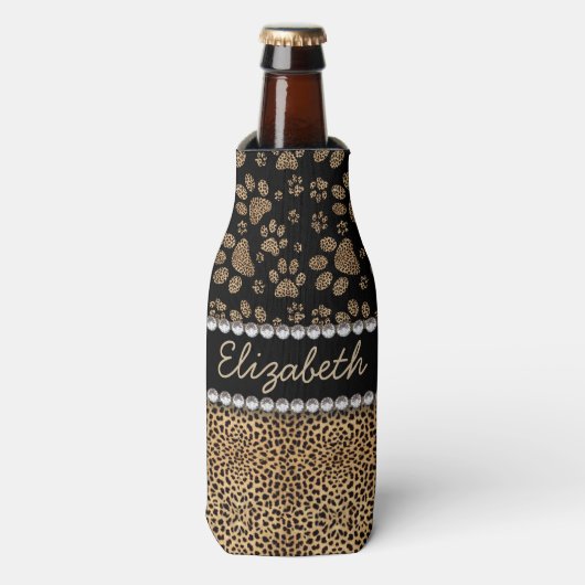 Leopard Spot Paw Prins Rhinestone FOTO PRINT Flesjeskoeler (Fles Voorkant)
