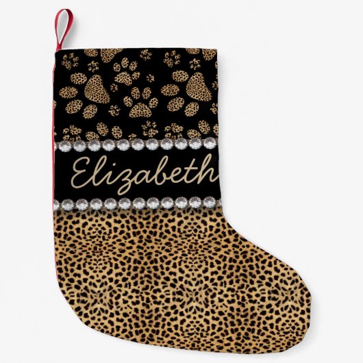 Leopard Spot Paw Prins Rhinestone FOTO PRINT Kleine Kerstsok (Voorkant)