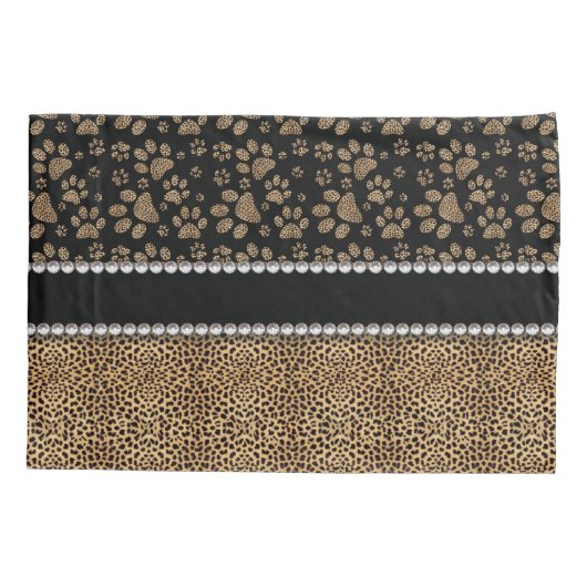 Leopard Spot Paw Prins Rhinestone FOTO PRINT Kussensloop (Achterkant)