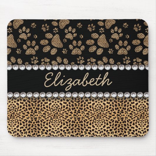 Leopard Spot Paw Prins Rhinestone FOTO PRINT Muismat (Voorkant)