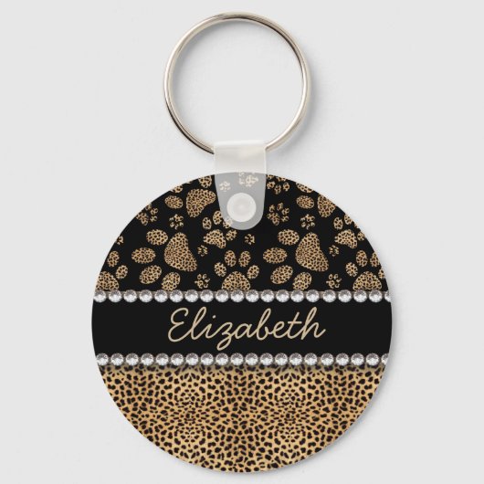 Leopard Spot Paw Prins Rhinestone FOTO PRINT Sleutelhanger (Voorkant)
