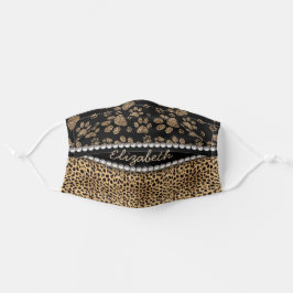 Leopard Spot Paw Prins Rhinestone FOTO PRINT Stoffen Mondkapje