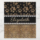 Leopard Spot Paw Prins Rhinestone FOTO PRINT Wijn Etiket (Enkel label)
