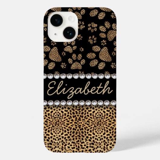 Leopard Spot Paw Prints Rhinestone Case-Mate iPhone Case (Achterkant)