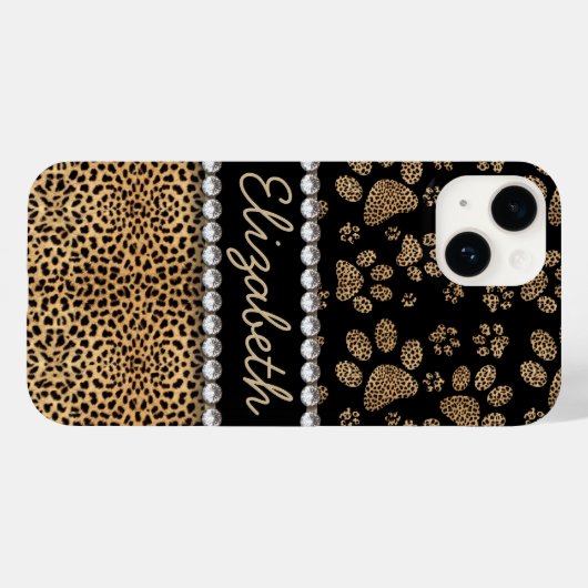 Leopard Spot Paw Prints Rhinestone Case-Mate iPhone Case (Achterkant (horizontaal))