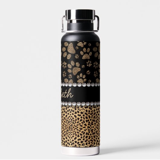 Leopard Spot Paw Prints Rhinestone Waterfles (Achterkant)