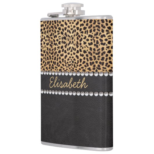 Leopard Spot Rhinestone Diamonds - Gepersonaliseer Heupfles (Links)