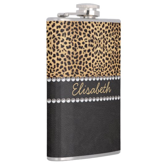 Leopard Spot Rhinestone Diamonds - Gepersonaliseer Heupfles (Rechts)