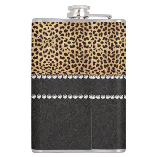 Leopard Spot Rhinestone Diamonds - Gepersonaliseer Heupfles (Achterkant)