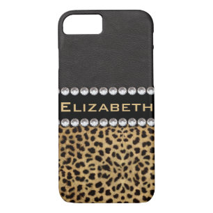 Leopard Spot Rhinestone Diamonds Monogram PHOTO iPhone 8/7 Hoesje