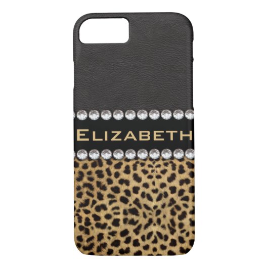 Leopard Spot Rhinestone Diamonds Monogram PHOTO Case-Mate iPhone Case (Achterkant)