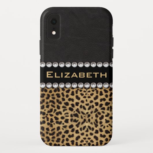 Leopard Spot Rhinestone Diamonds Monogram PHOTO Case-Mate iPhone Case (Achterkant)