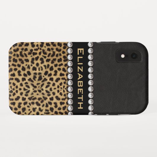 Leopard Spot Rhinestone Diamonds Monogram PHOTO Case-Mate iPhone Case (Achterkant (horizontaal))